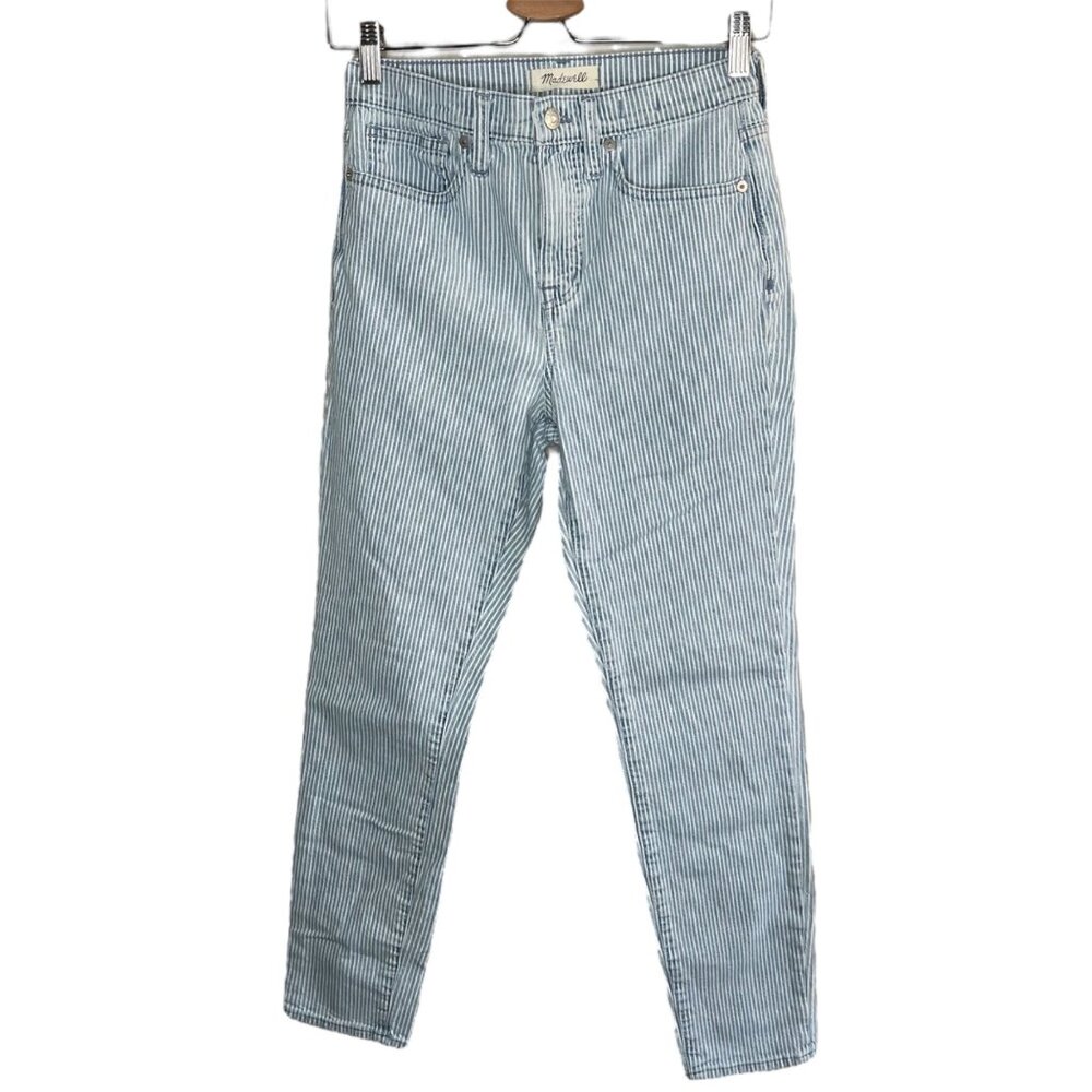 Madewell 10" Womens Blue White High-Rise Skinny Crop Jeans Piper Stripe Size 25 - Picture 1 of 13